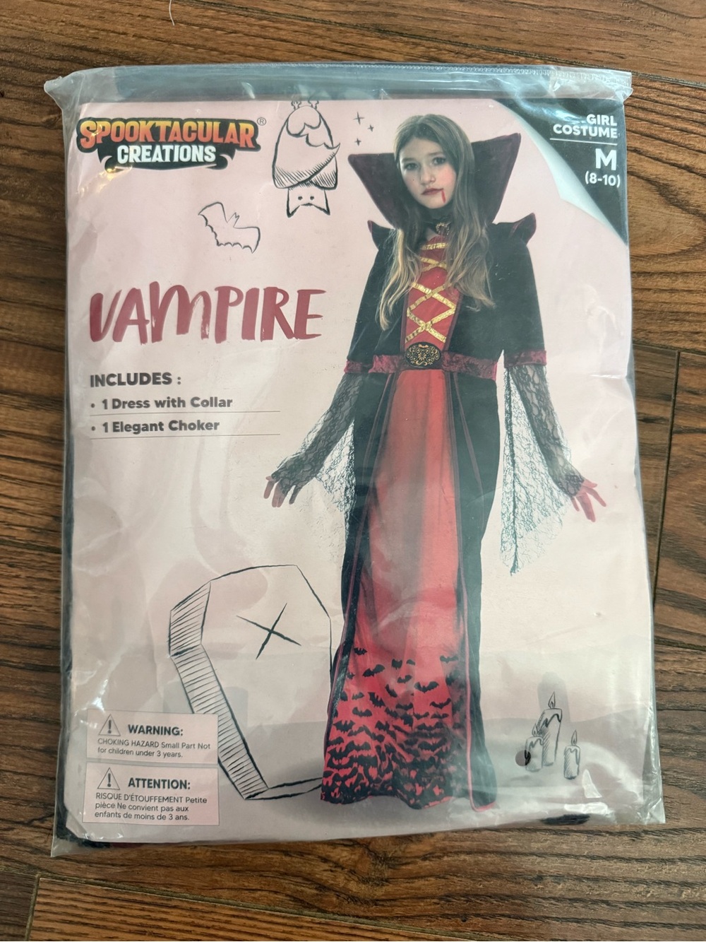 Girls' Red and Black Vampire Costume - M (8-10)
